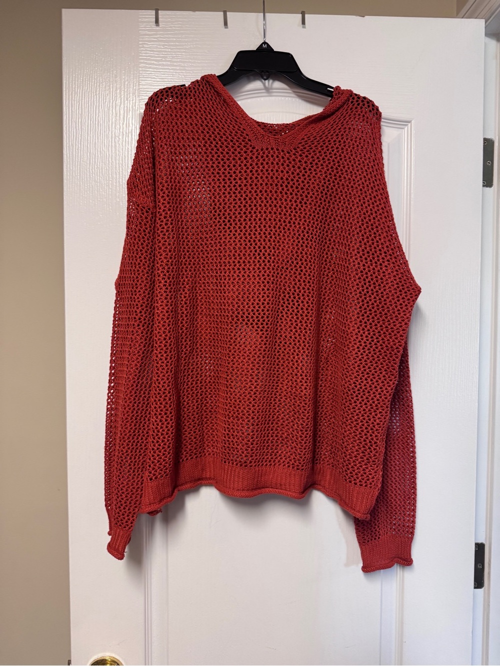 Women's Open-Knit Scoop Neck Sweater in Burnt Orange